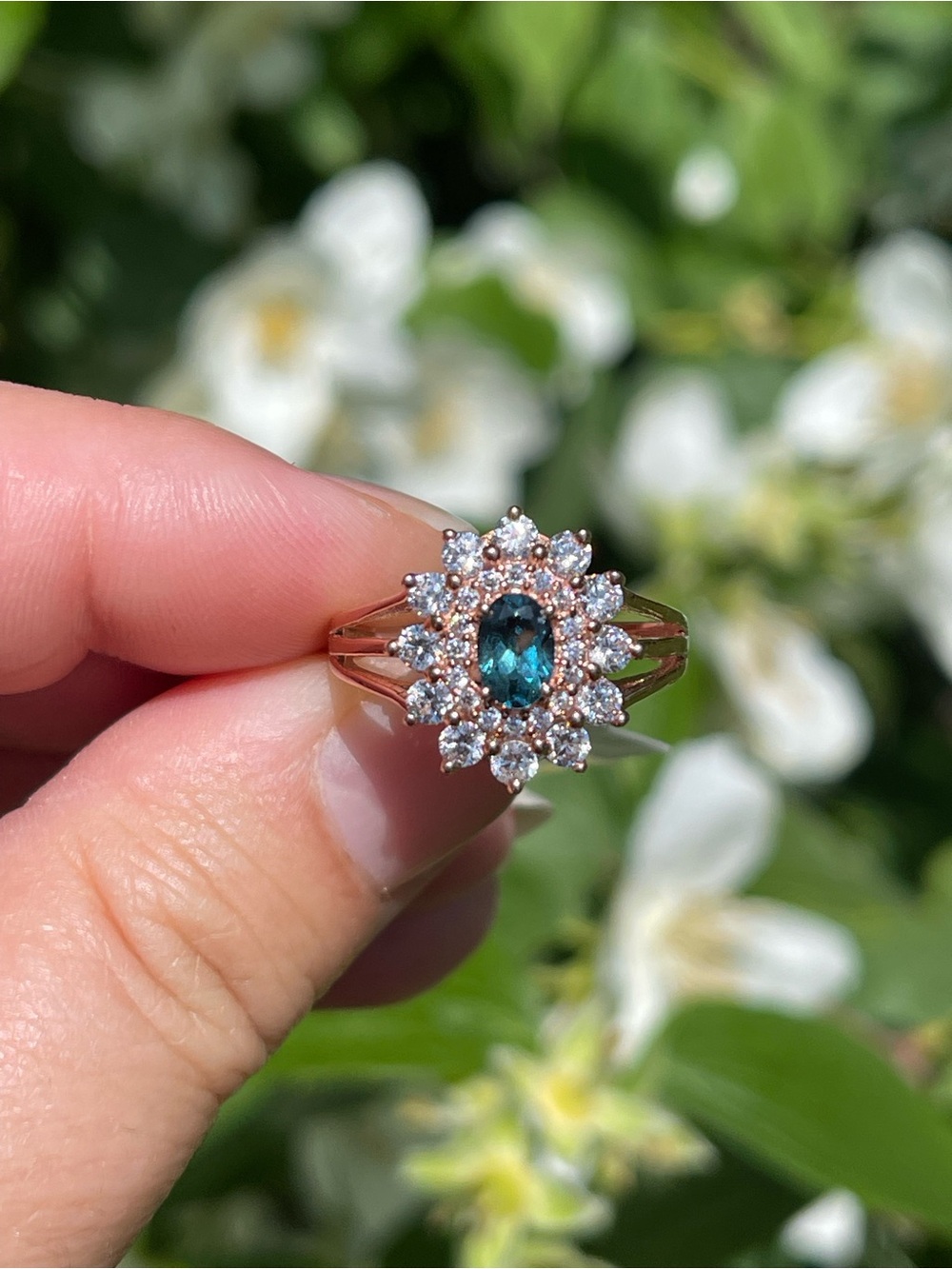 BOGO Teal quartz and simulated diamond ring